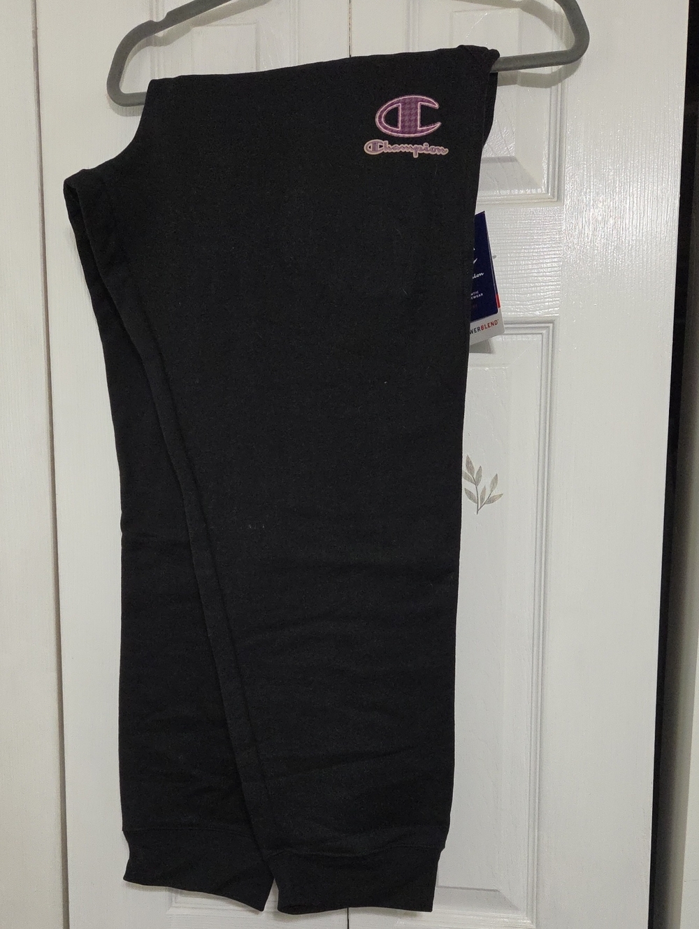 Champion Womens Black Sweatpants with Dusty Pink Logo Accent